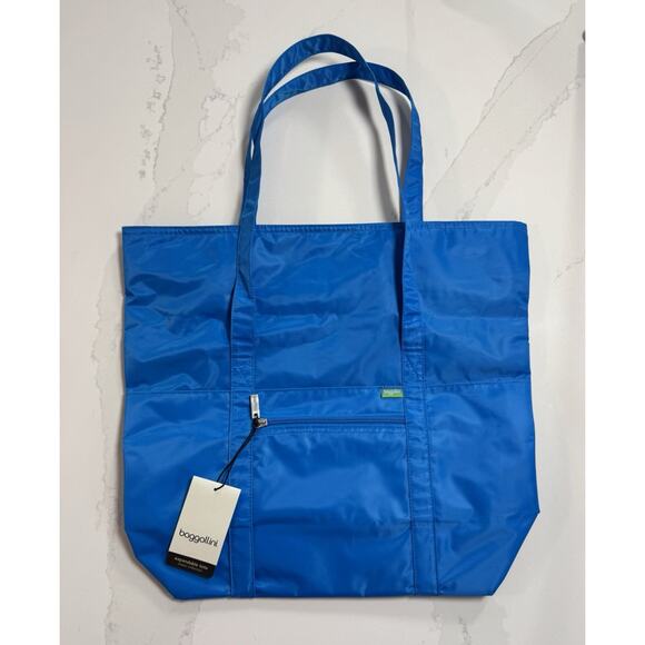 NEW! Baggallini Expandable Tote Blue Nylon Shopper Carryall Bag - Picture 3 of 12